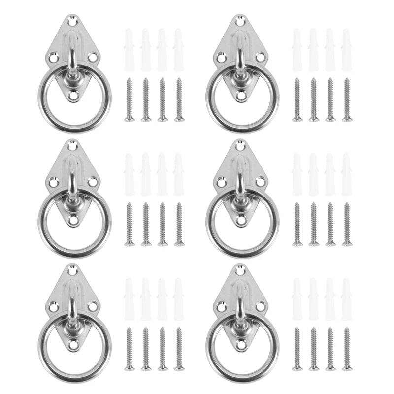 

6Pcs 80Mmx50mm Mounting Hook For Wall Or Ceiling With Round Ring Stainless Steel - Bracket/Attachment For Sling Trainer