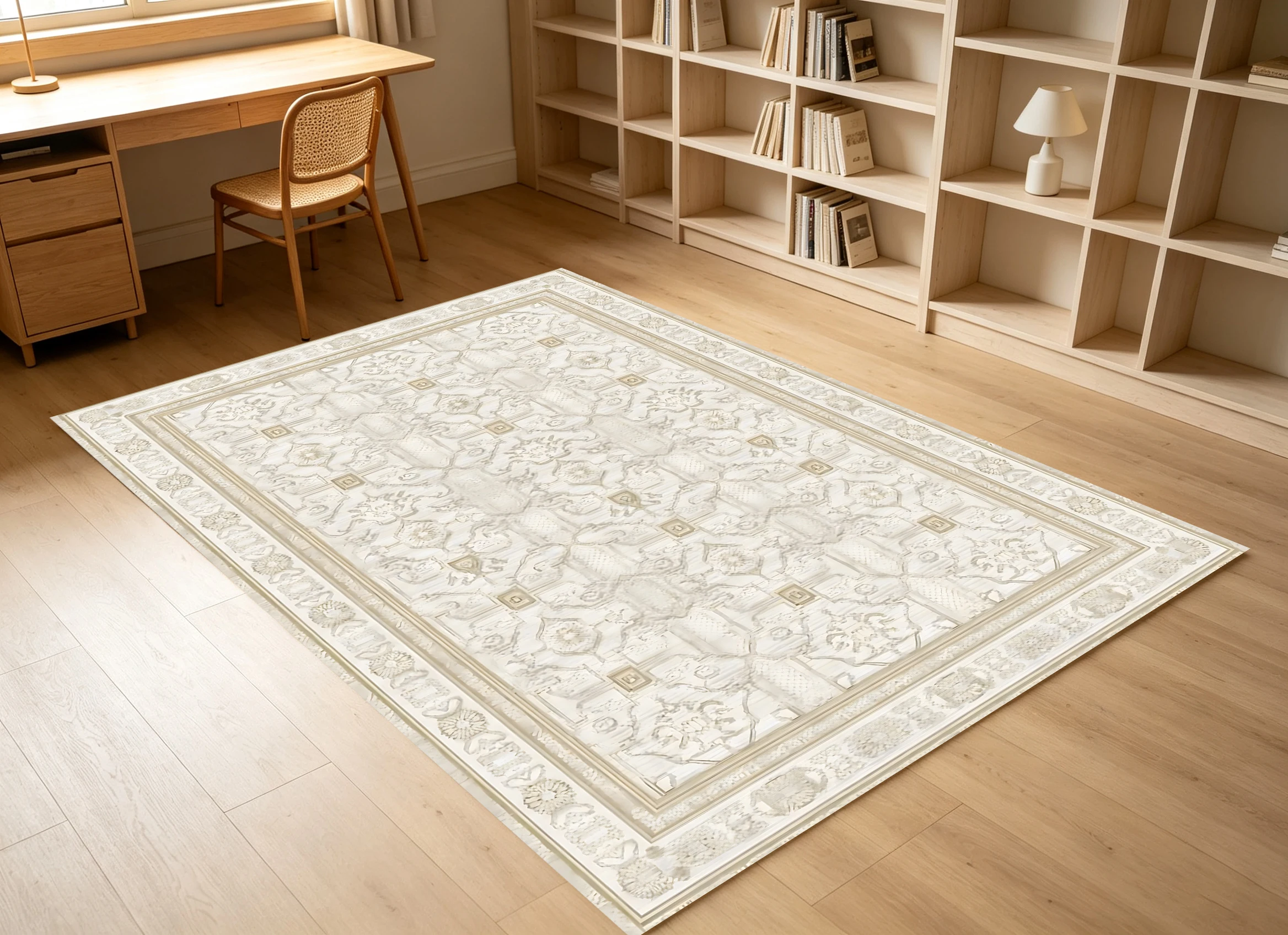2D Retro Light Beige Geometric Check Pattern Rug - Suitable for Living Room and Bedroom, Instantly Refreshes Autumn/Winter Decor