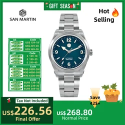 San Martin 38mm Explore Watch For Men NH35 Mechanical Automatic Sport Wristwatch New BGW-9 Bracelet 100M Waterproof SN0107-3/4