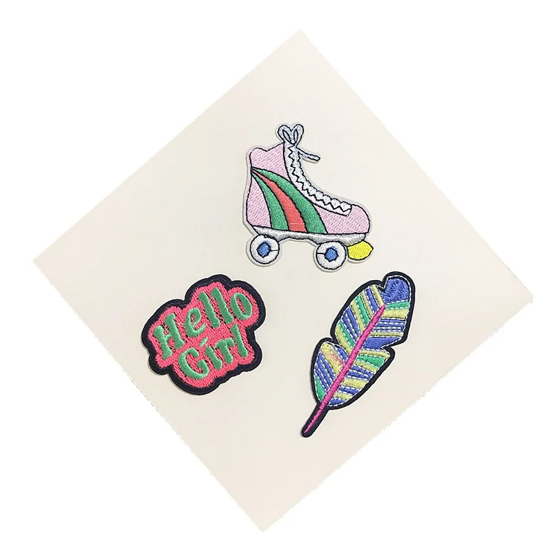 50pcs/Lot Luxury Embroidery Patch Roller Skate Leaf Juice Doughnut Drink Love Shirt Bag Clothing Decoration Accessory Craft Diy