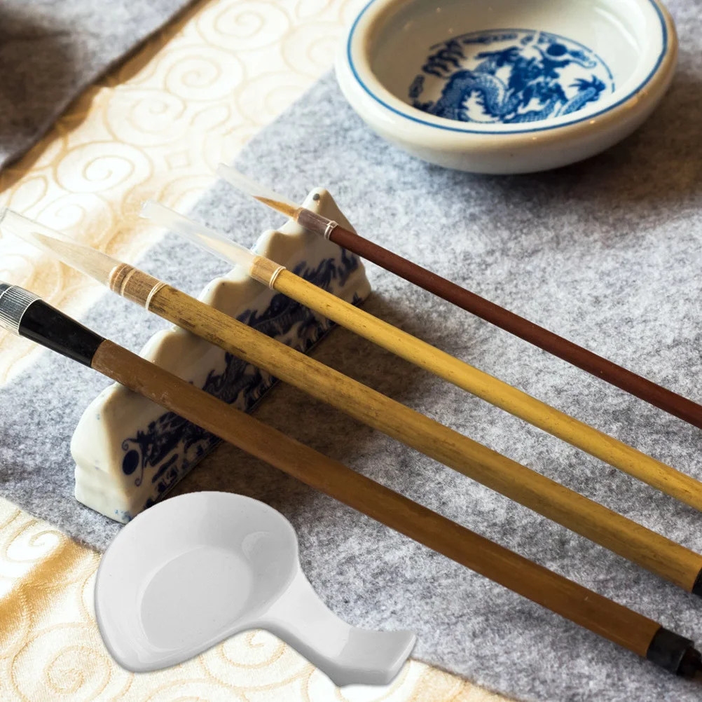 

3 Pcs Brush Pen Cleaner Paint Holders Calligraphy Stand Ceramic Container Rack White