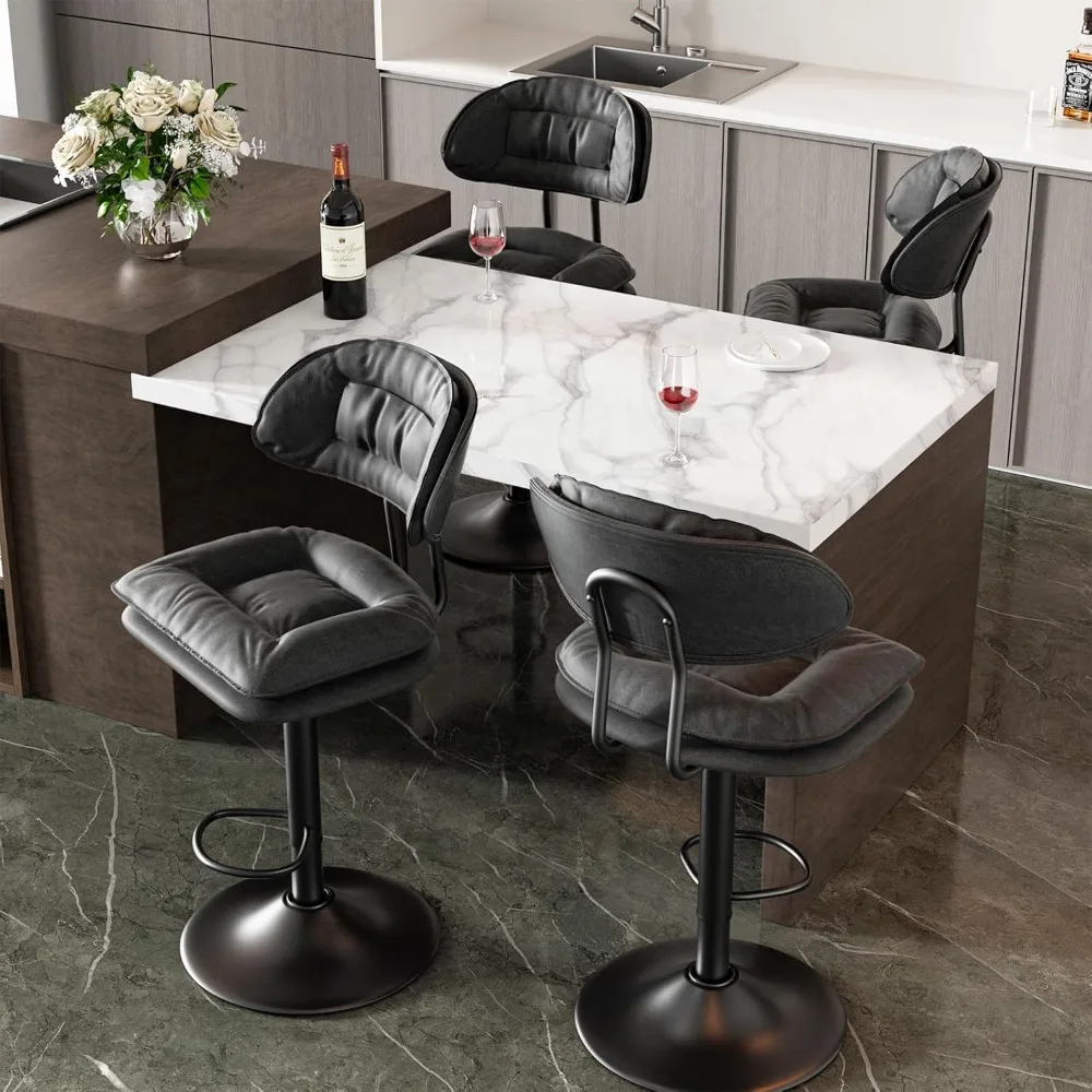 Modern Bar Stools Set of 4, Ergonomic Performance Fabric Upholstered Bar Stools with Back