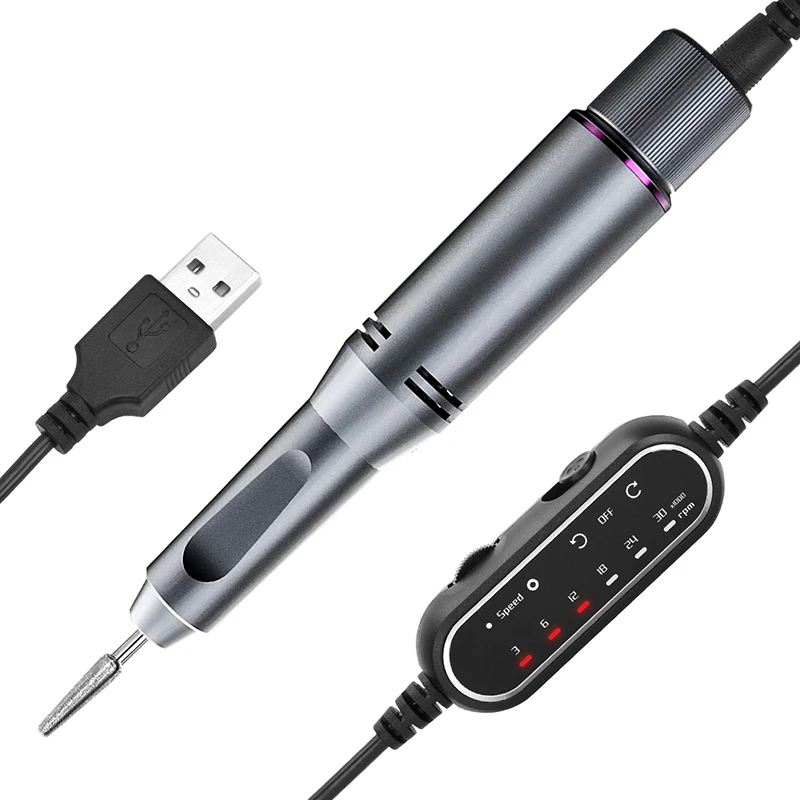 مثقاب مانيكير كهربائي عالي الجودة من نوع القلم: تحكم USB، تنظيم السرعة اللانهائي، مزيل طلاء الأظافر من الألومنيوم بالكامل #5