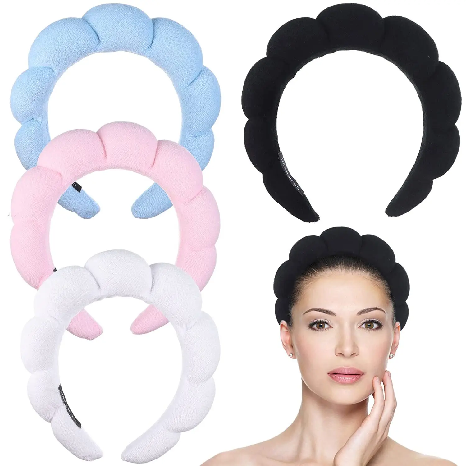 Fashion Sponge Headband for Women Girls Puffy Hair Band Makeup Bubble Retro Terry Cloth Headbands Hair Accessories Headwear