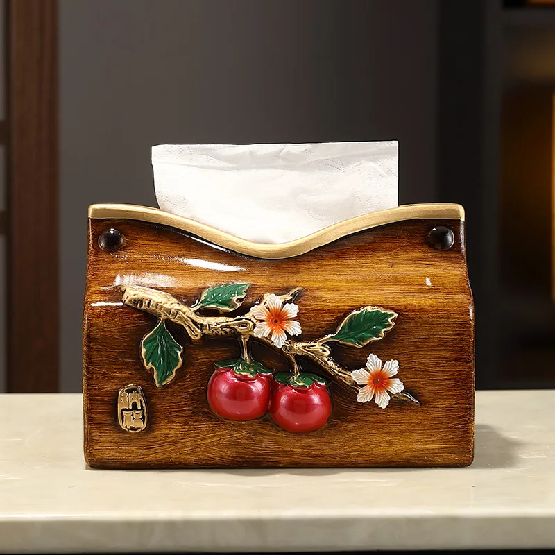 

Chinese Style Persimmon Tissue Box High-end Household Living Room Bedroom Dining Room Coffee Table Storage Napkin Box