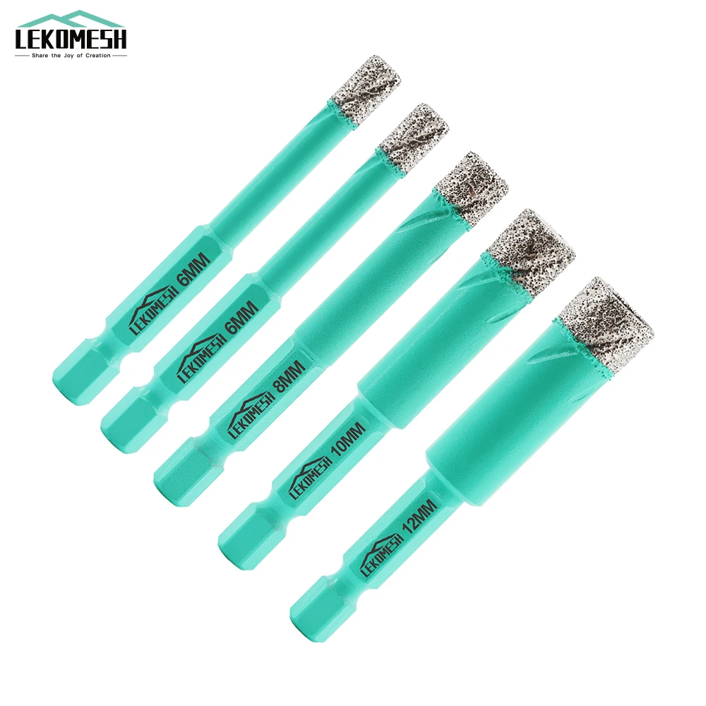 LEKOMESH 5pcs 6/6/8/10/12mm Diamond Drilling Bits Hex Shank Diamond Core Drill For Tile Stoneware Ceramic Marble Hole Saw Opener