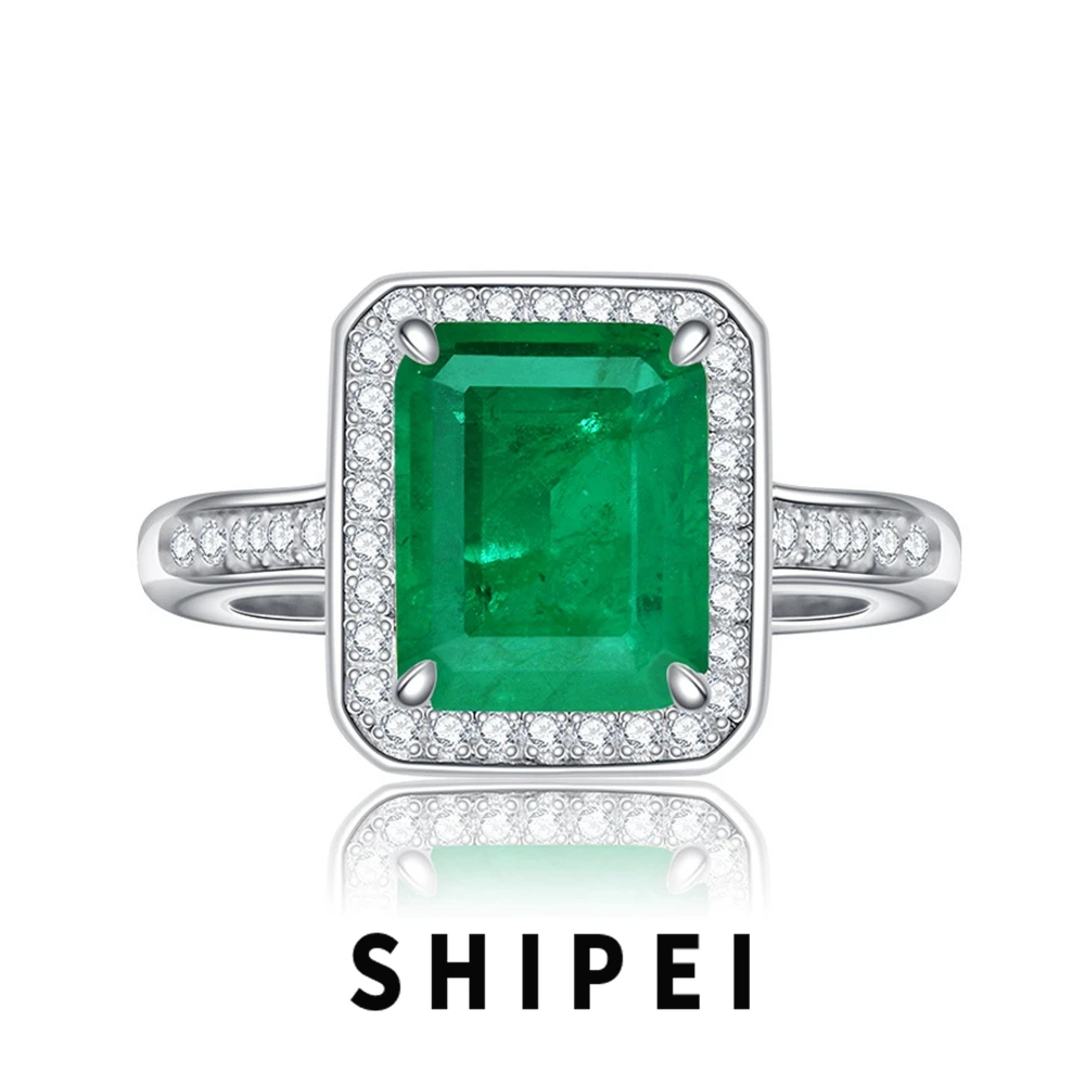 

SHIPEI Classic 925 Sterling Silver Gemstone Ring Fine Jewelry 6CT Emerald Paraiba Tourmaline Engagement Ring for Women Wholesale