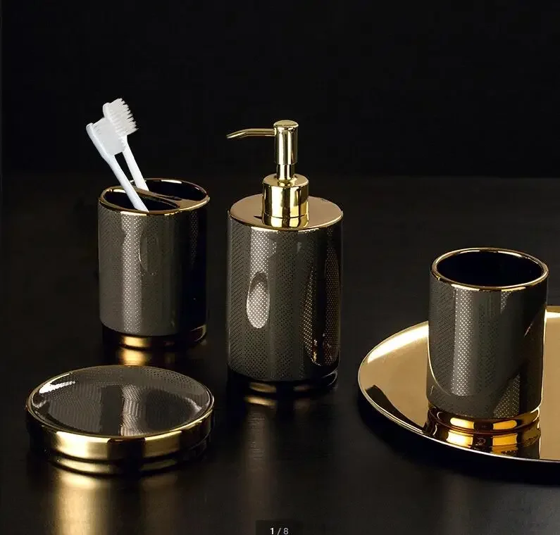 

Керамический набор для мытья ванной комнаты, дозатор мыла из 4 предметов и чашка для полоскания рта, набор мыльниц, набор домашних аксессуаров для ванной комнаты в скандинавском стиле