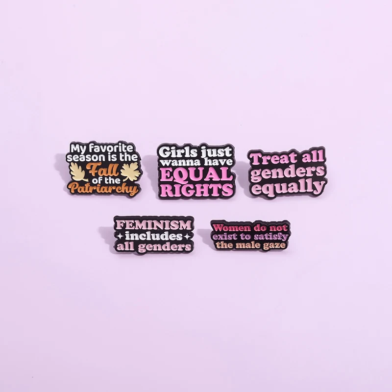 Treat All Genders Equally Enamel Pins Feminism Girls Women Powers Creative Lapel Badge Cartoon Clothes Brooches Jewelry Gift