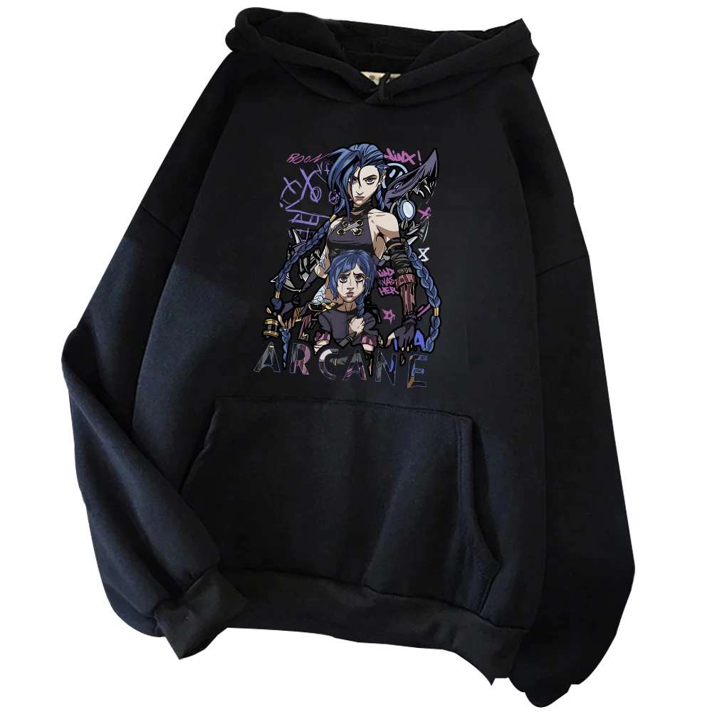 Arcane-Jinx Hoodie Male Oversized Streetwear Men Hoody Sweatshirts Anime Harajuku Sudadera