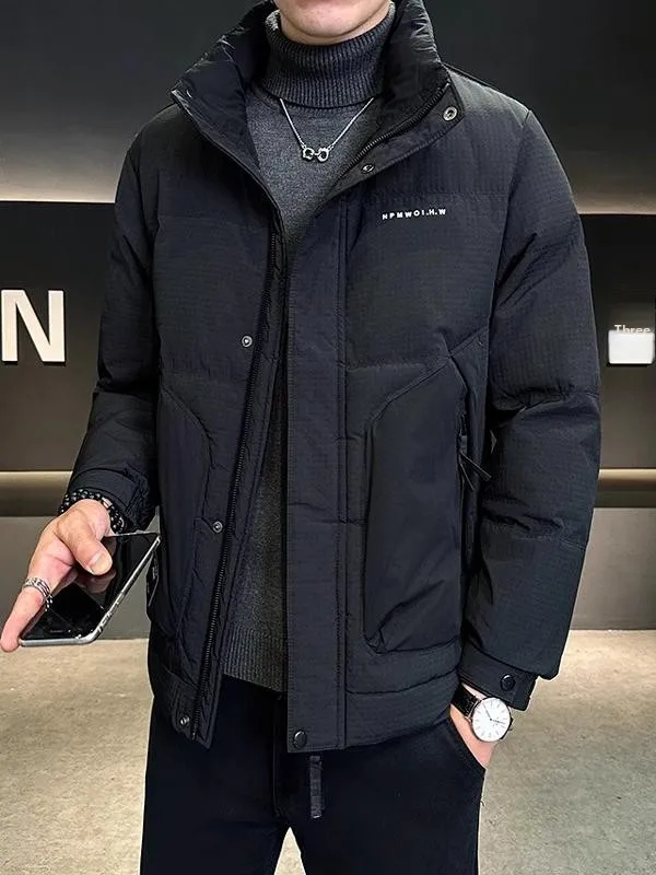 

Winter New Men's Stand Collar down Jaet Casual Faion Large ket Warmth Outerwear Pure Color Thiened Windproof