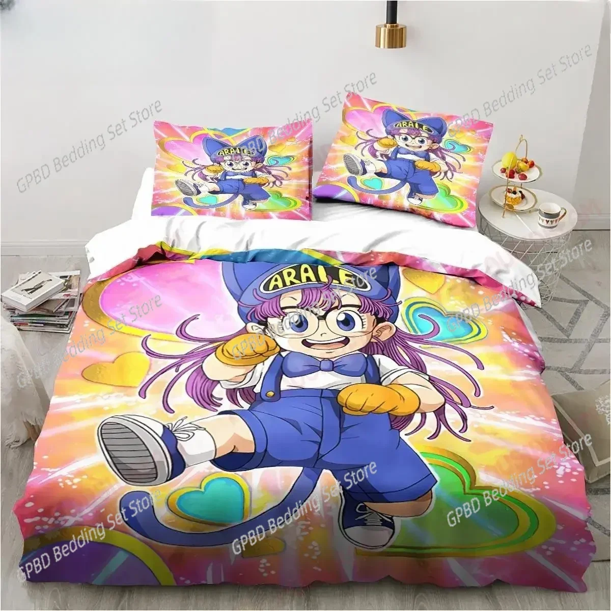 New Cute Cartoon DR S-Slump Arale Anime Comfortable Duvet Cover Pillowcase Bedding Set Children Bedroom Decoration Home Textile