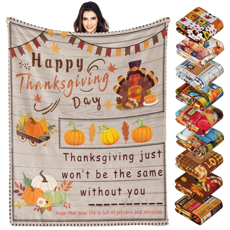 

Thanksgiving Blanket Family Autumn Winter Pumpkin Turkey Decorative Blanket Bed Sand Warm Soft Hair Flannel Blanket