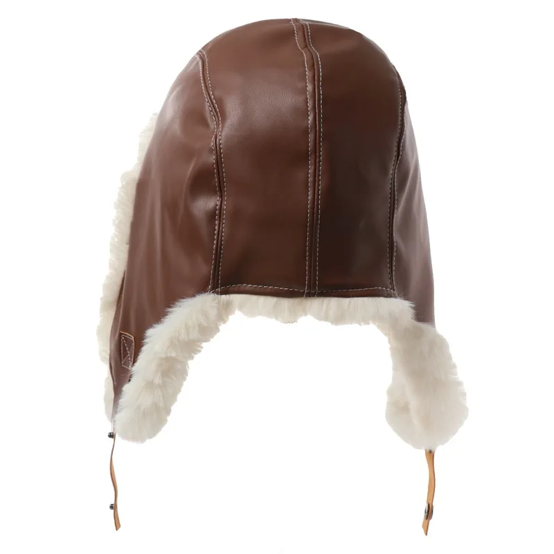 SupSindy Men Winter Bomber Hat Outdoor Motorcycle Windproof Warm Faux Fur Pilot Earflap Hat Leather Thermal Ushanka Snow Cap