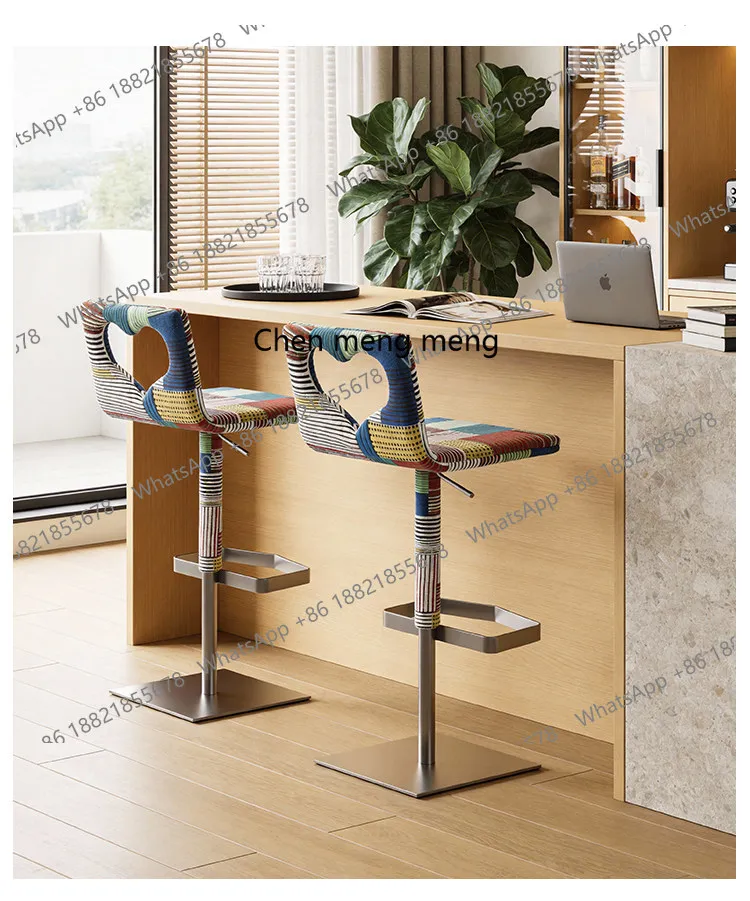 

Bar chair liftable rotating high chair household, stainless steel island chair high sense