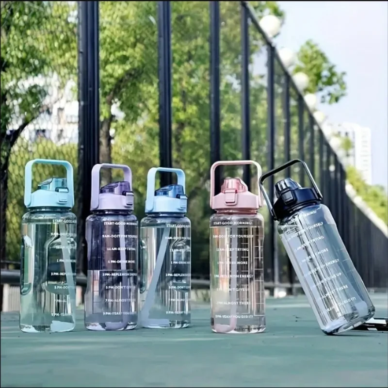 2L BPA-Free Water Bottle] 1pc PPSU Water Bottle with Time Marker, Straw & Handle - Large Capacity, BPA-Free Hydration Jug