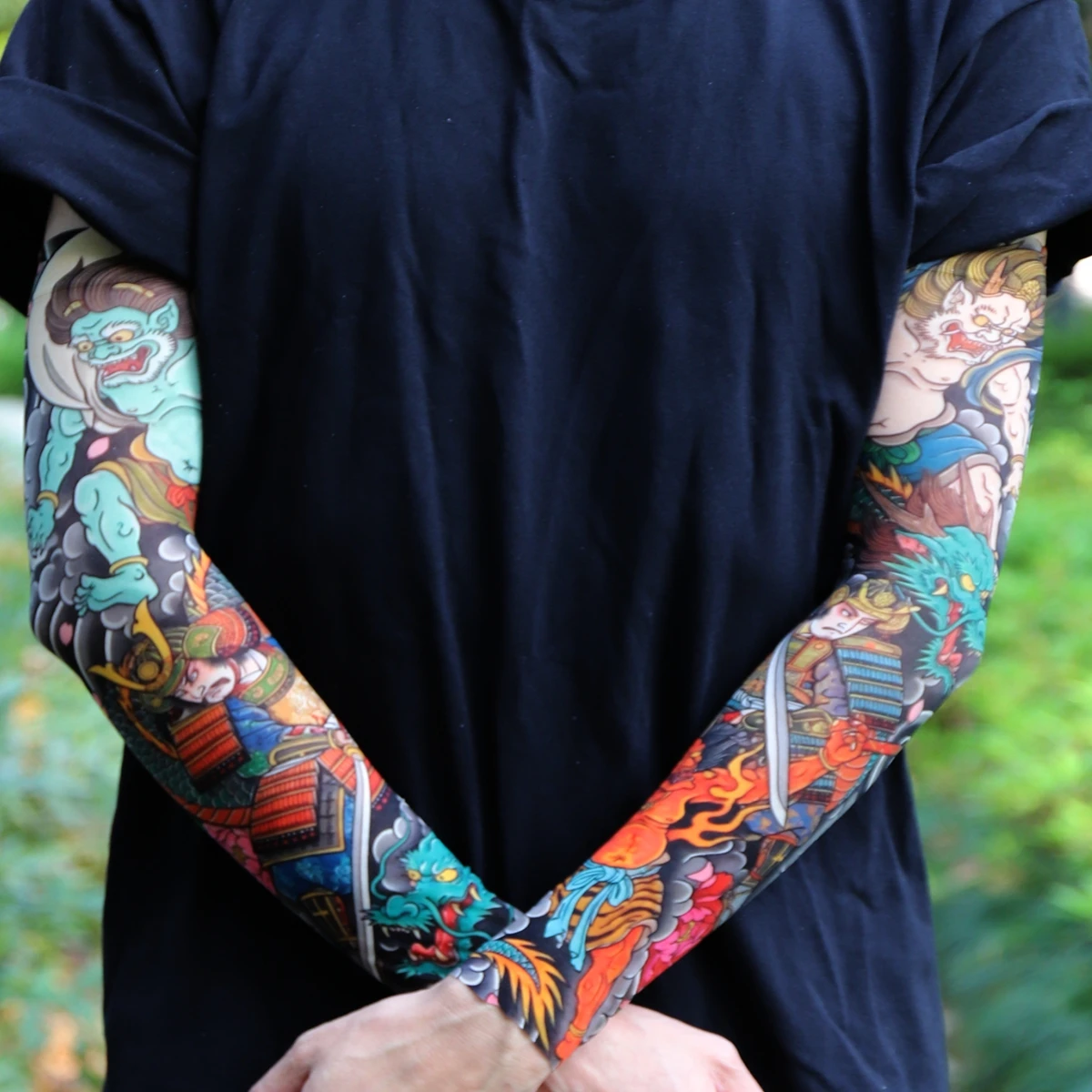 1 Pair Ultra thin seamle Tattoo Flower Arm For Men Women Cool Travel Cycling Elastic Scratch Resistant  Arm Sleeves Accessorie image 5