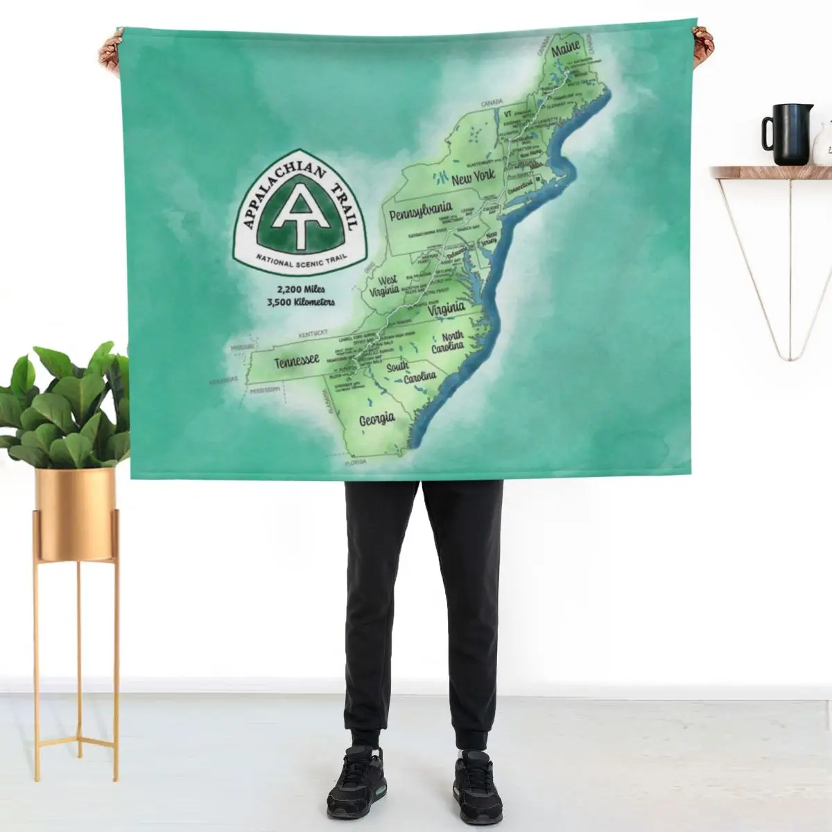 Appalachian Trail Map Throw Blanket Decorative Sofa Large Kid'S Sofa Quilt Moving for winter Blankets