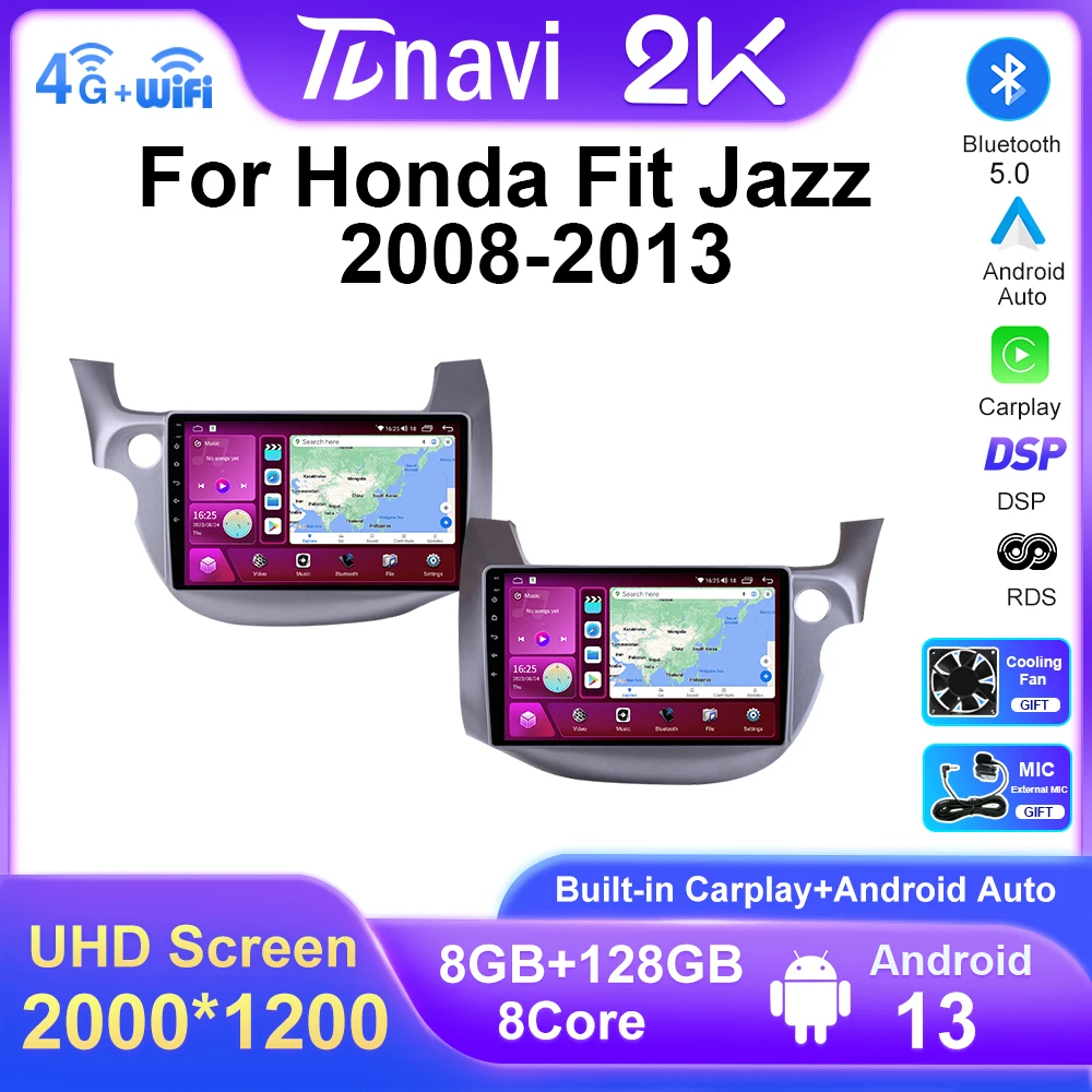 

Автомагнитола 2 din Android 13 для HONDA FIT JAZZ 2008 - 2013 2014, мультимедийный видеоплеер с разделенным экраном, головное устройство, GPS-навигация