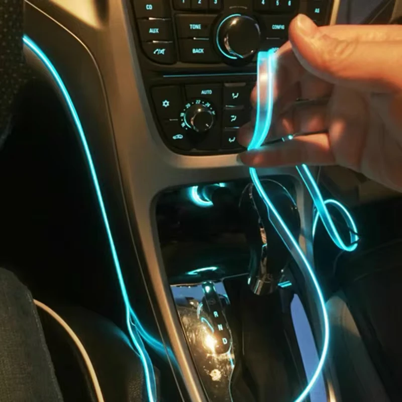 Universal 5M Neon LED Car Interior Decorative Lamp Strip USB Drive For DlY Decorative Dashboard Console Ambient Light Cold Light