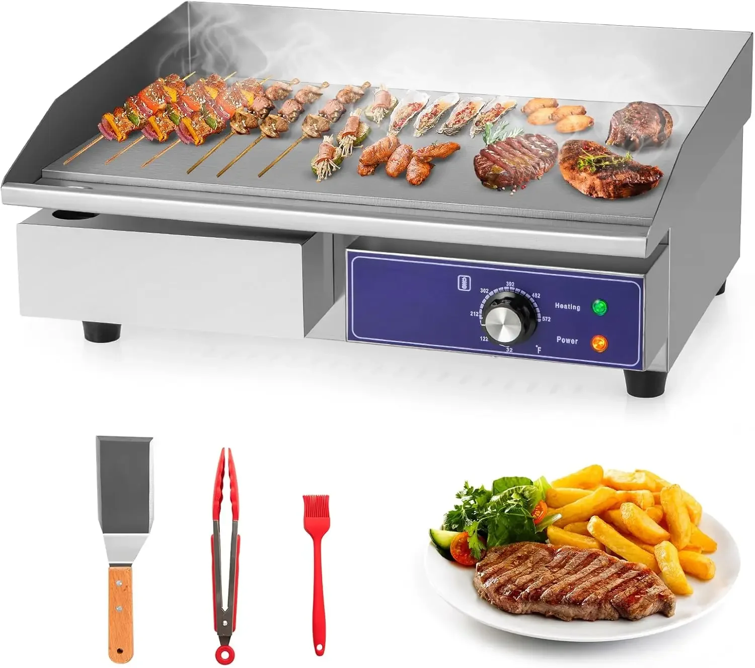 

Commercial Electric Griddle 22" - 110V 2000W Countertop Griddle with Cast Iron Griddle Plate & Stainless Steel Frame, Restaurant