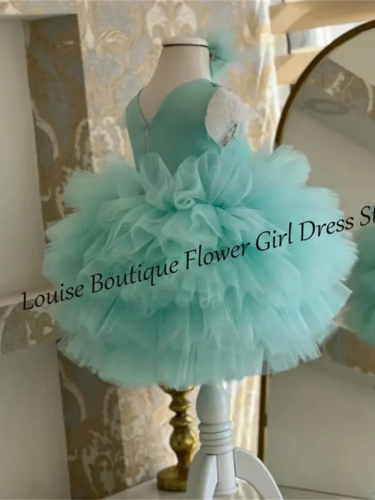 

Луиза, милое индивидуальное платье с цветочным узором для девочек, тюлевое светло-зеленое многоярусное платье без рукавов с бисером, детские платья для первого причастия, дня рождения