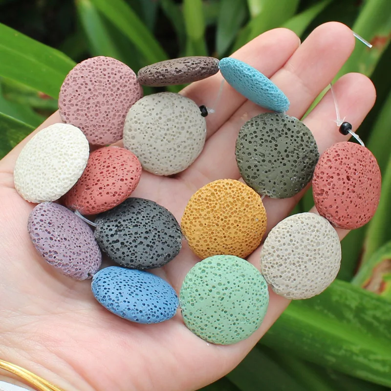 Multi-Color Volcanic Lava Stone Coin Shape 20mm,26mm,32mmLoose Beads 15\