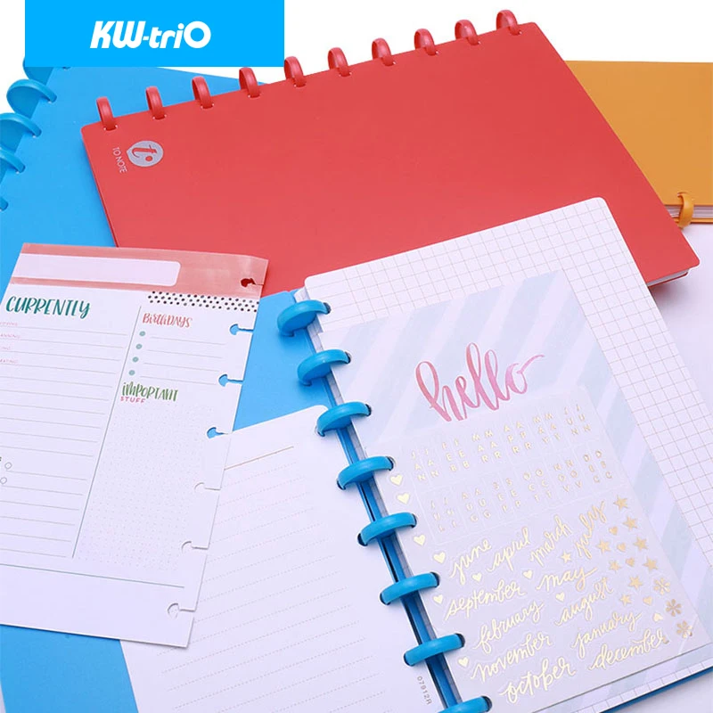 KW-triO A4/A5/B5 Loose-leaf Notebook Cover Mushroom Hole Discs Ring Binding Binder Shell 360 Degree Foldable Stationery Supplies