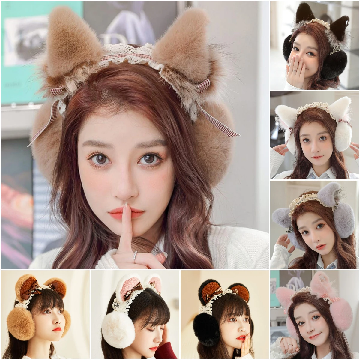 

2023 Earmuff Foldable Plush Cat Ears Shape Solid Color Lolita Style Keep Warm Anti-slip Faux Fur Winter Ear Covers Winter Stuff