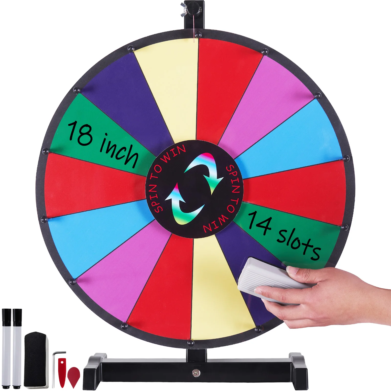 

18/24/36 inch Spinning Prize Wheel 14 Slots Spinning Wheel Tabletop Floor Standing Win Fortune Spin Games in Party Pub