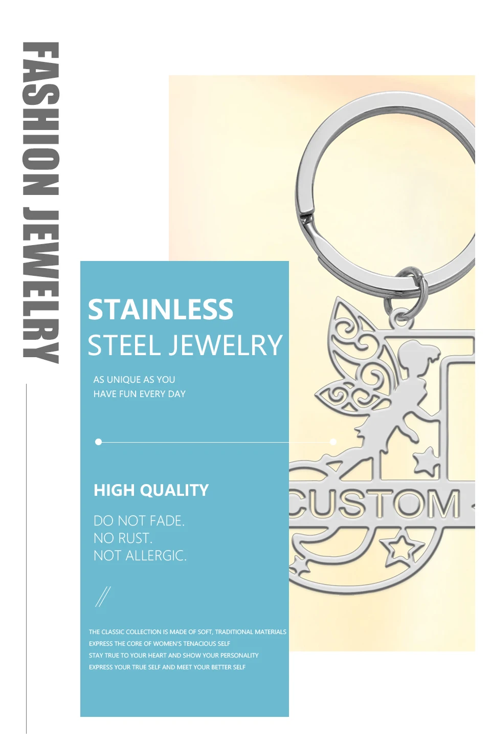 Personalisierter Namens-Schlüsselanhänger, Engels-Elf-Anhänger, Edelstahl-Schmuck, personalisiertes Anfangsbuchstaben-Zubehör, Party, Weihnachtsgeschenke – Detail 4