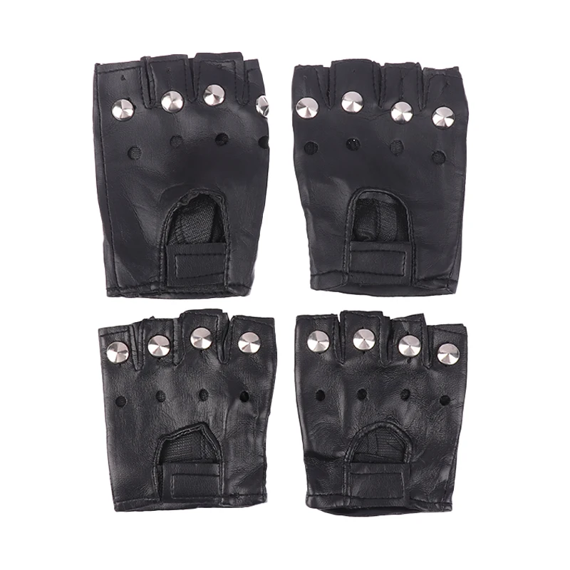 1 Pair Unisex Black PU Leather Fingerless Gloves Female Half Finger Driving Women Men Sports Guantes Motor Punk Gloves