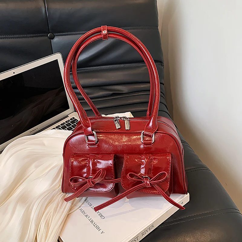 Bolso de hombro con lazo Vintage de moda Popular para mujer, nuevo bolso cuadrado pequeño de cuero encerado con aceite, bolso para ir al trabajo de alta calidad