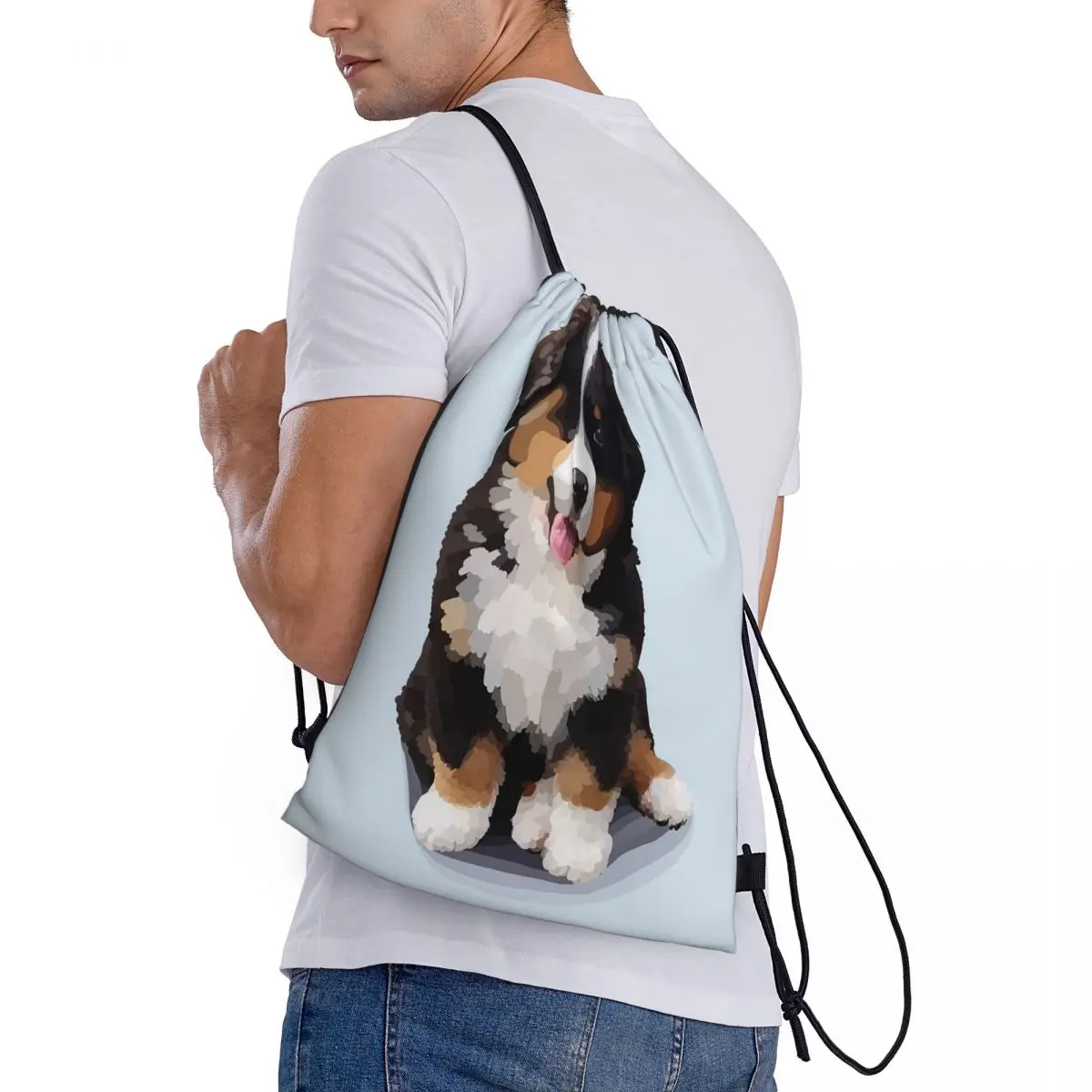 

Van Gogh Style Painting Of Bernese Mountain Dog Backpacks Multi-function Drawstring Bags Sports Bag Book Bags for Travel Student