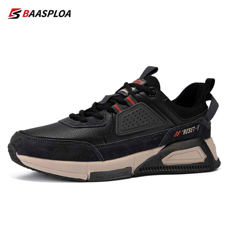 Baasploa 2023 nuevos zapatos informales impermeables para correr, zapatos Tenis de cuero de moda, zapatos deportivos antideslizantes resistentes al desgaste para hombre