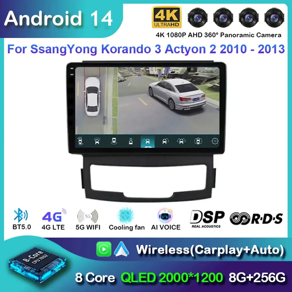 

Автомобильный радиоприемник Carplay на Android 14 Для SsangYong Korando 3 Actyon 2 2010-2013, навигация GPS, мультимедийный плеер, стерео, Wi-Fi + 4G