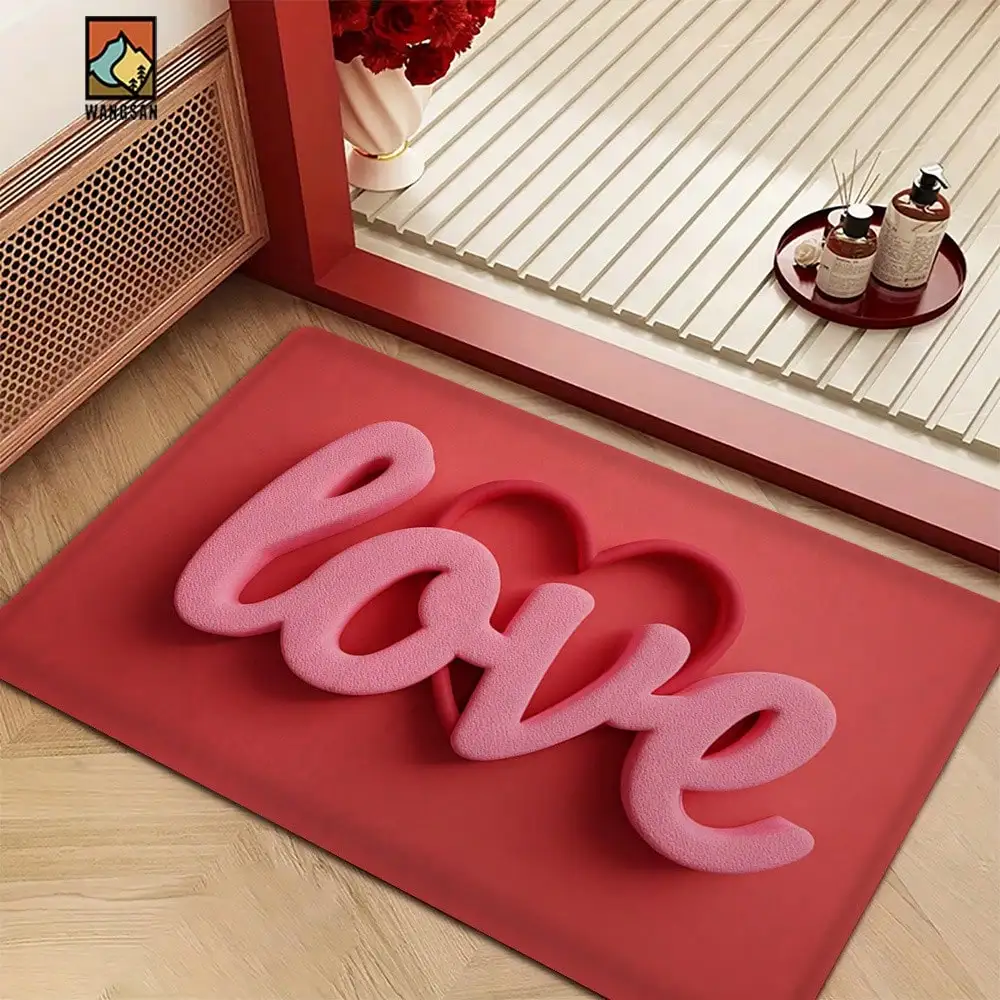 1pc Love-Themed Bathroom - Soft Polyester Flannel, Heart-Shaped Design With Love, Bathroom, Living Room, Bedroom, Dining Table & Entrance Decor