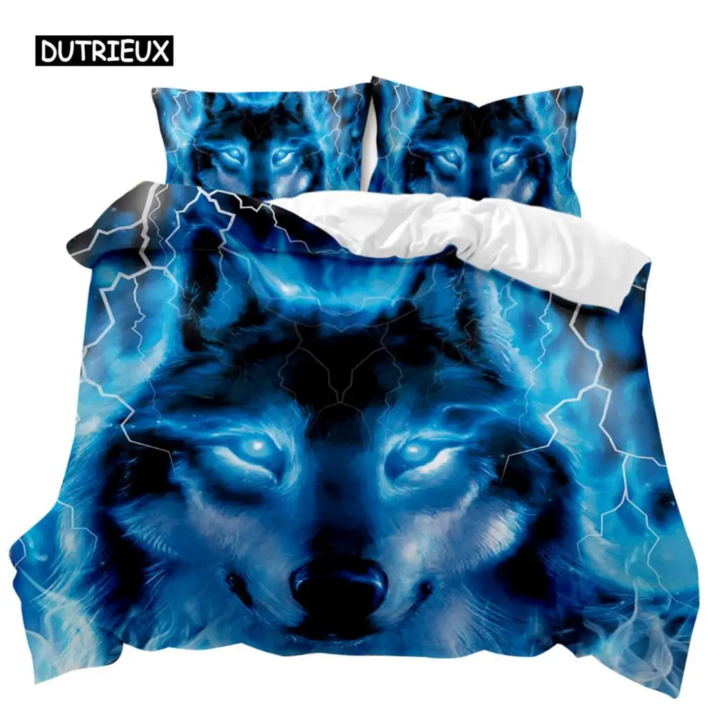 

Wolf Duvet Cover Set Animal Pattern Bedding Set Cool Wildlife Comforter Cover Kids Glitter Blue Wild Wolf Polyester Qulit Cover