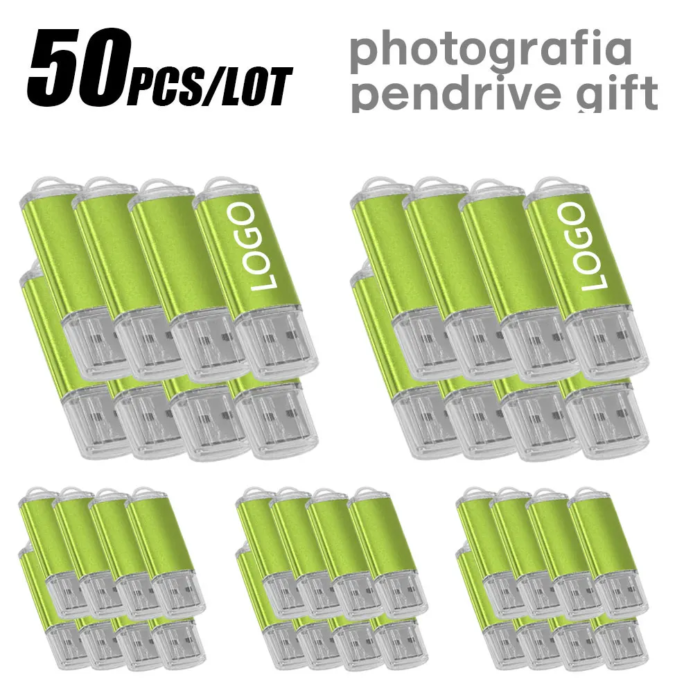 50 Stück/Los, kostenlose individuelle Logoprägung, Metall-USB-Stick 2GB 1GB, Werbegeschenke, USB 2.0 Flash-Laufwerk 128MB 512MB 4GB, Memory Stick, Werbe-USB