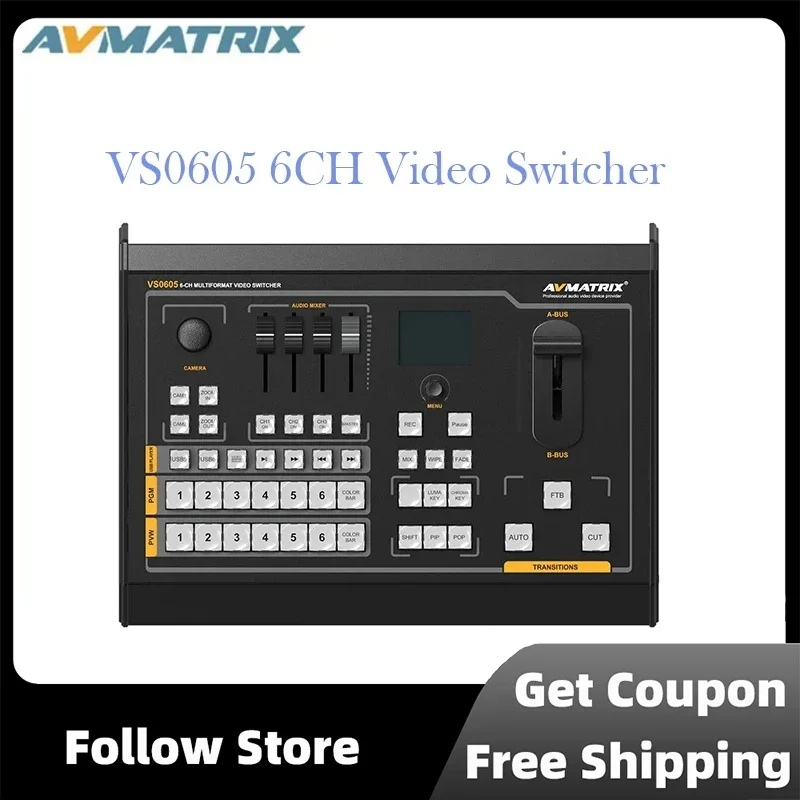 Avmatrix VS0605 6CH SDI/HDMI Multi-format Live Production Streaming Video Switcher with PTZ Camera Control