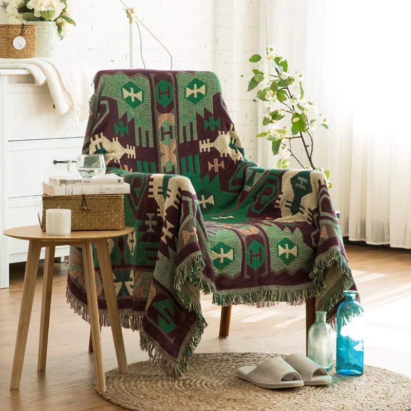 

Inyahome Aztec Throw Blanket Native American Blanket Southwestern Boho Decor Reversible Woven Tassels Mexican Blankets and Throw