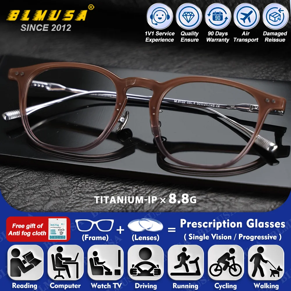 

BLMUSA (S) Fashion Ultralight Round Titanium Frame Myopia Prescription Glasses Men Anti Blue Ray Photochromic Protection Eyeware