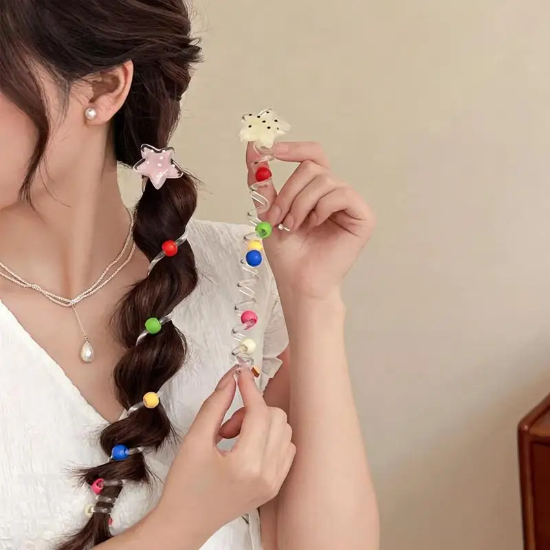 Telefonkabel-Haarband, schadet dem Haar nicht, hochelastisches Gummiband, Perlen-Haarbänder, Damen-Haaraccessoires – Detail 7