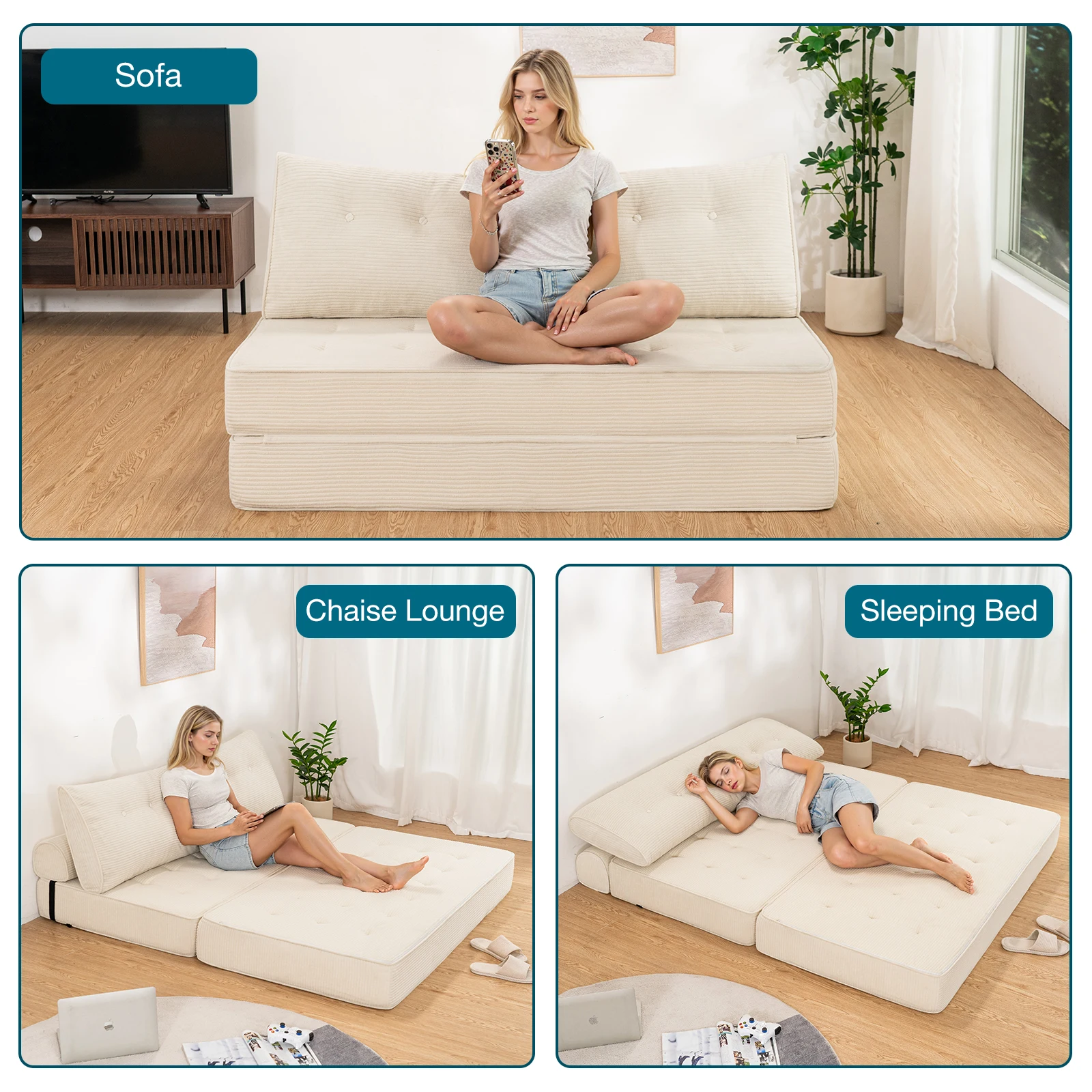 Factory Direct 2026 Foldable Sofa Bed Queen Size Couch Bed Convertible Chair with High Density Foam Filling with Pillow, Chair B