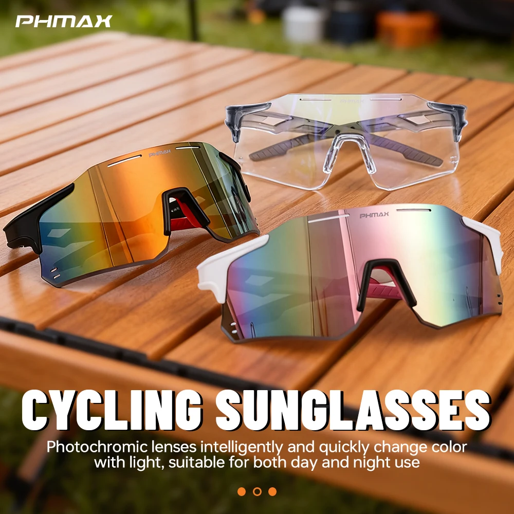 PHMAX Bicycle Sunglasses Photochromic UV400 Sunscreen Polarized Bike Glasses Fishing Camping Hiking Riding Eyeglasses Eyewear