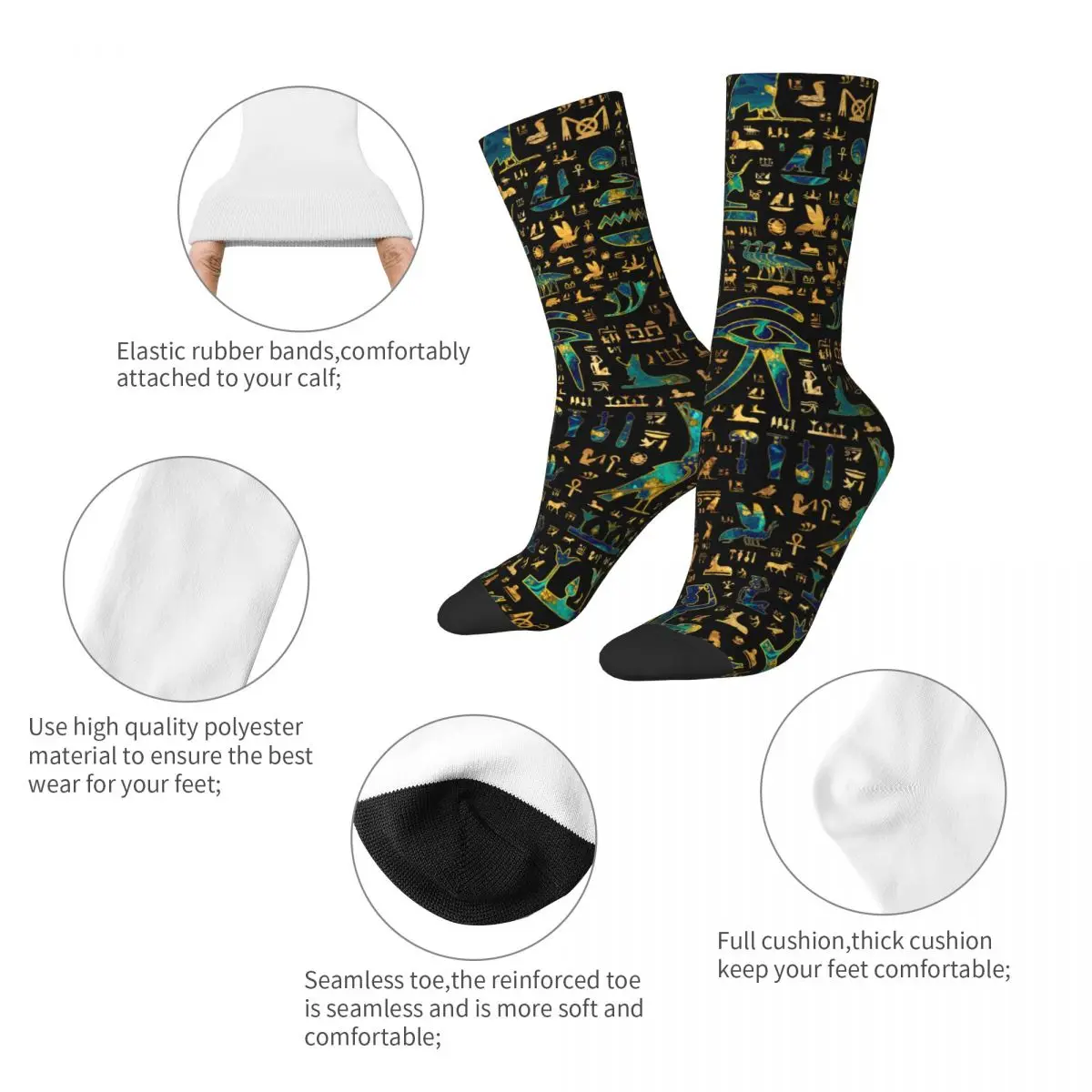 Winter Warm Hip-hop Men's Women's Ancient Egyptian Hieroglyphics Marble And Gold Socks Egypt Breathable Middle Tube Socks