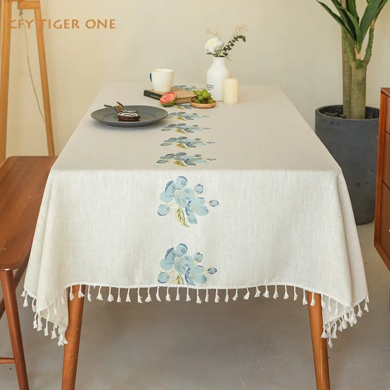 Nordic Embroidery Countryside Tablecloth Antifouling Rectangular Tablecloth Washable Oil Resistant Coffee Table Mat Table Cover