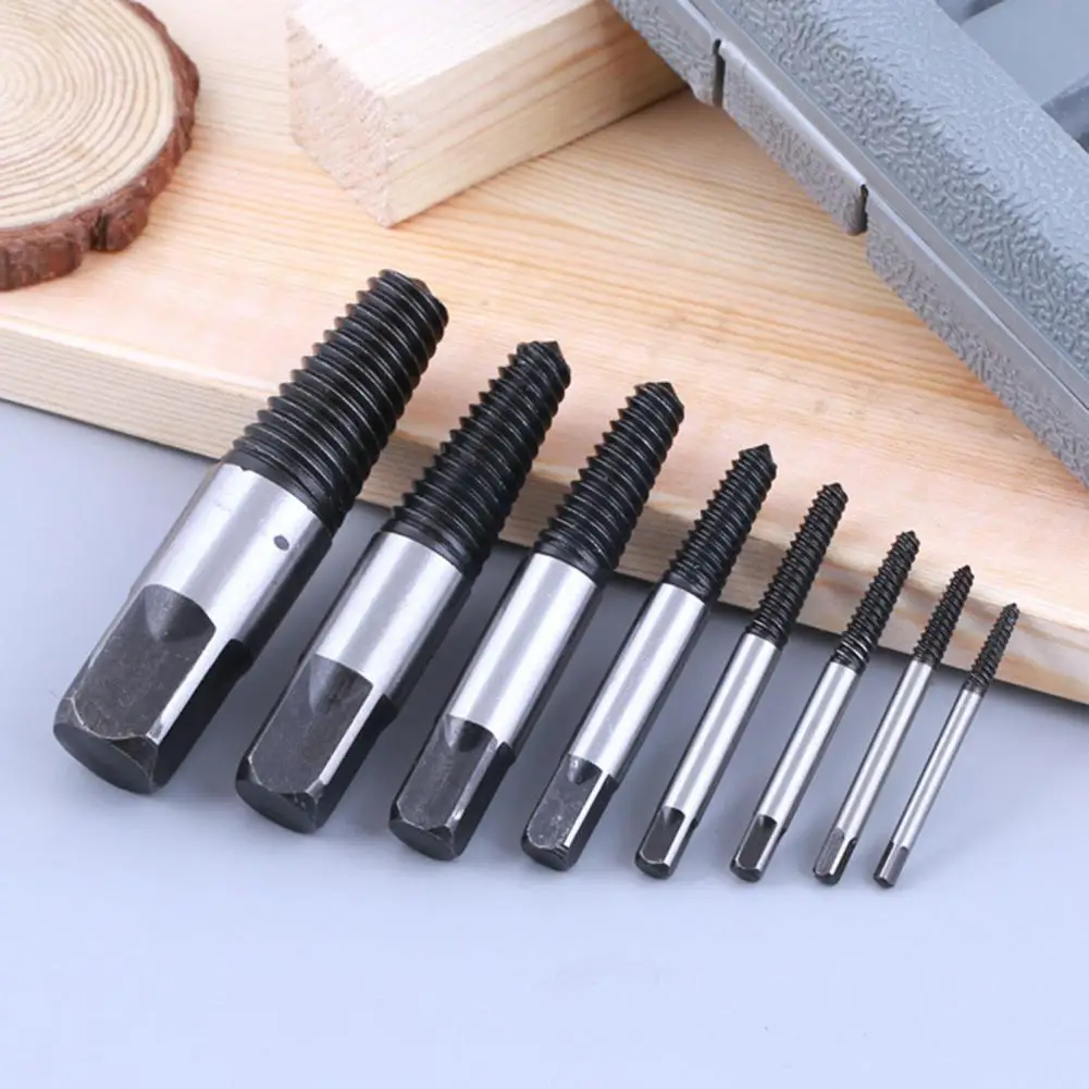 6/8Pcs Broken Screw Extractor High Hardness Carbon Steel Damaged Nut Remover with Storage Box Home Use