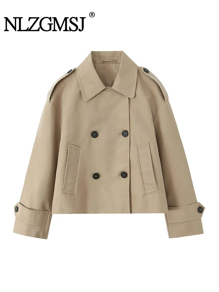 

NLZGMSJ повседневные шикарные женские куртки двубортные с отложным воротником и карманами длинное пальто мода 2025 осеннее праздничное свободное пальто