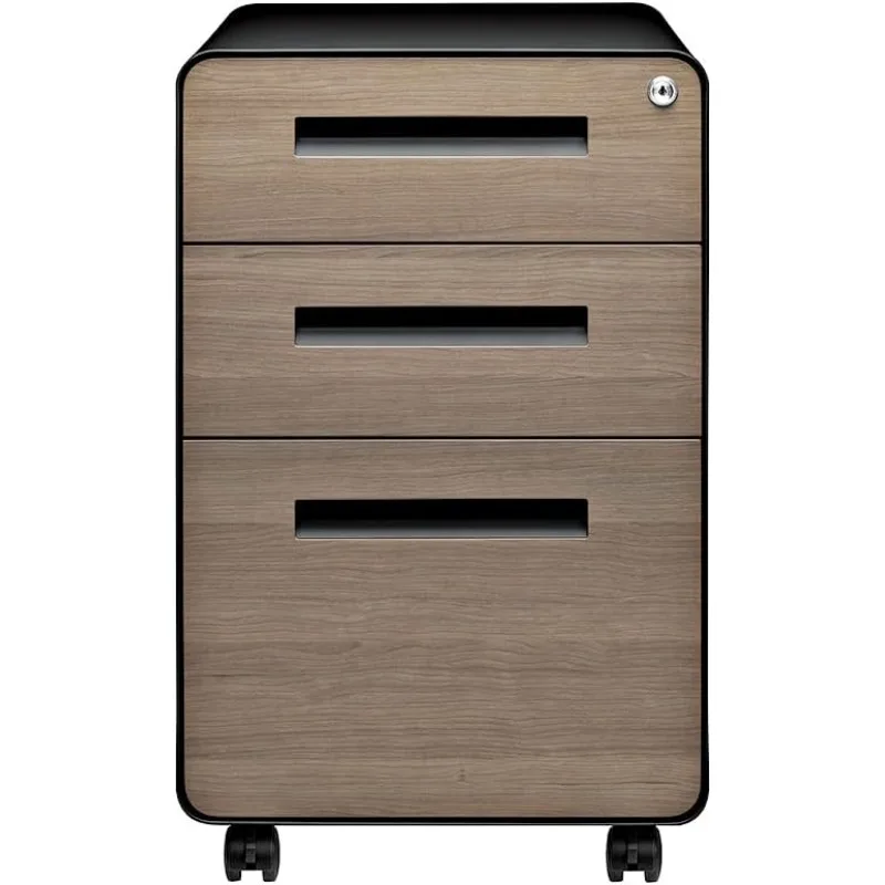 Under Office Desk Metal Filing Cabinet, Legal/Letter File Folders, Wheels and Stationary Feet, Pre-Assembled, Black/Wood